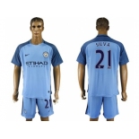 Manchester City #21 Silva Home Soccer Club Jersey3