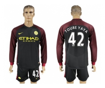 Manchester City #42 Toure Yaya Away Long Sleeves Soccer Club Jersey