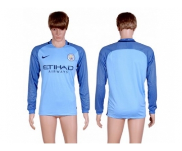 Manchester City Blank Home Long Sleeves Soccer Club Jersey1