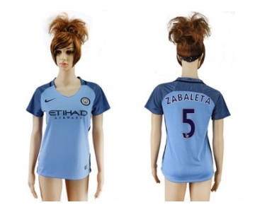 Women's Manchester City #5 Zabaleta Home Soccer Club Jersey