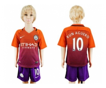 Manchester City #10 Kun Aguero Sec Away Kid Soccer Club Jersey