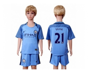 Manchester City #21 Silva Home Kid Soccer Club Jersey1