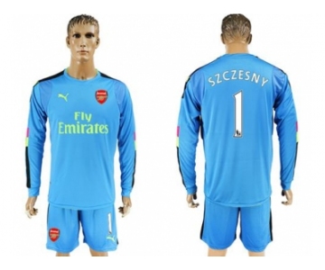 Arsenal #1 Szczesny Blue Goalkeeper Long Sleeves Soccer Club Jersey
