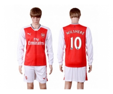 Arsenal #10 Wilshere Red Home Long Sleeves Soccer Club Jersey
