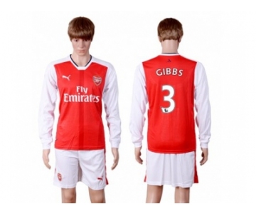 Arsenal #3 Gibbs Red Home Long Sleeves Soccer Club Jersey
