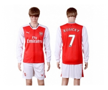 Arsenal #7 Rosicky Red Home Long Sleeves Soccer Club Jersey
