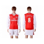 Arsenal #8 Arteta Red Home Long Sleeves Soccer Club Jersey