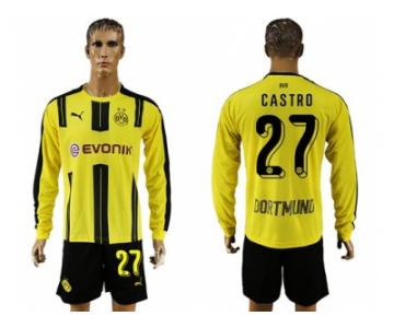 Dortmund #27 Castro Home Long Sleeves Soccer Club Jersey