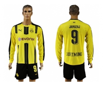 Dortmund #9 Januzaj Home Long Sleeves Soccer Club Jersey