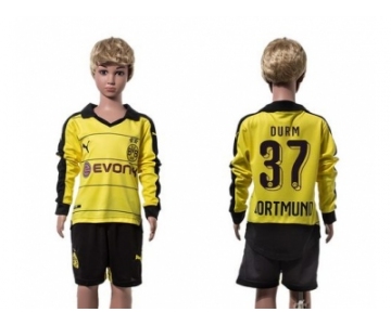 Dortmund #37 Durm Home Long Sleeves Kid Soccer Club Jersey