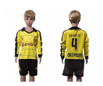 Dortmund #4 Subotic Home Long Sleeves Kid Soccer Club Jersey