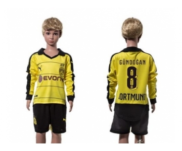 Dortmund #8 Gundogan Home Long Sleeves Kid Soccer Club Jersey