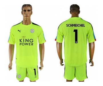 Leicester City #1 Schmeichel Shiny Green Goalkeeper Soccer Club Jersey