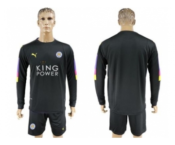 Leicester City Blank Black Goalkeeper Long Sleeves Soccer Club Jersey
