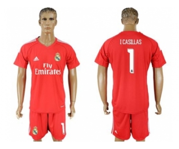 Real Madrid #1 I Casillas Red Goalkeeper Soccer Club Jersey