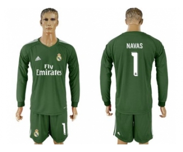 Real Madrid #1 Navas Green Goalkeeper Long Sleeves Soccer Club Jersey
