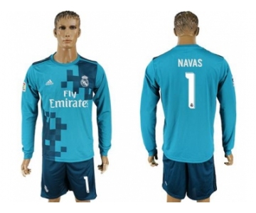 Real Madrid #1 Navas Sec Away Long Sleeves Soccer Club Jersey