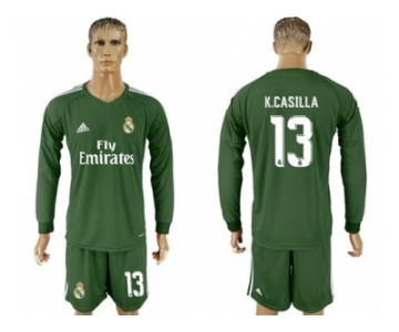 Real Madrid #13 K.Casilla Green Goalkeeper Long Sleeves Soccer Club Jersey