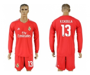 Real Madrid #13 K.Casilla Red Goalkeeper Long Sleeves Soccer Club Jersey
