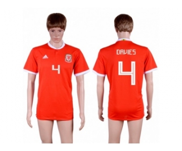 Wales #4 Davies Red Home Soccer Club Jersey