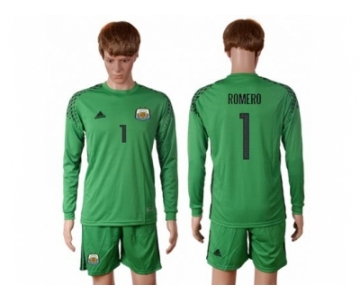 Argentina #1 Romero Green Goalkeeper Long Sleeves Soccer Country Jersey