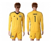 Argentina #1 Romero Yellow Goalkeeper Long Sleeves Soccer Country Jersey