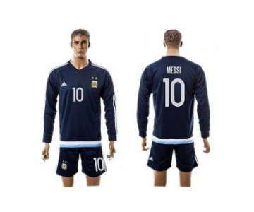 Argentina #10 Messi Away Long Sleeves Soccer Country Jersey