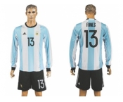 Argentina #13 Funes Home Long Sleeves Soccer Country Jersey