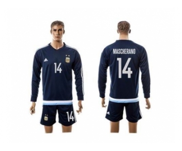 Argentina #14 Mascherano Away Long Sleeves Soccer Country Jersey