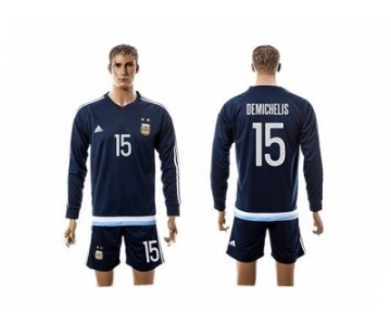 Argentina #15 Demichelis Away Long Sleeves Soccer Country Jersey