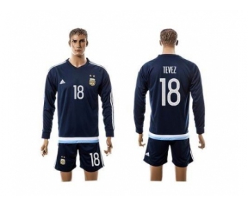 Argentina #18 Tevez Away Long Sleeves Soccer Country Jersey