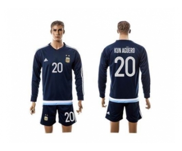 Argentina #20 Kun Aguero Away Long Sleeves Soccer Country Jersey