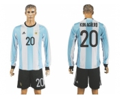 Argentina #20 Kun Aguero Home Long Sleeves Soccer Country Jersey