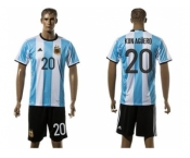 Argentina #20 Kun Aguero Home Soccer Country Jersey