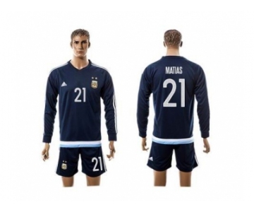 Argentina #21 Matias Away Long Sleeves Soccer Country Jersey