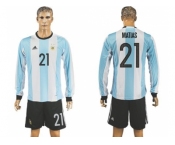 Argentina #21 Matias Home Long Sleeves Soccer Country Jersey