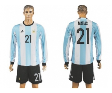 Argentina #21 Matias Home Long Sleeves Soccer Country Jersey