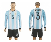 Argentina #3 Mercado Home Long Sleeves Soccer Country Jersey