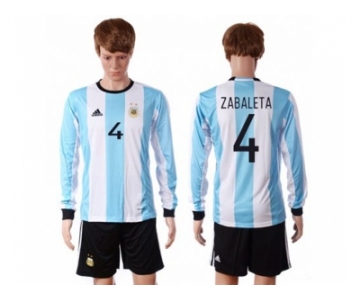 Argentina #4 Zabaleta Home Long Sleeves Soccer Country Jersey