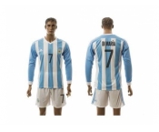Argentina #7 Di Maria Home Long Sleeves Soccer Country Jersey2