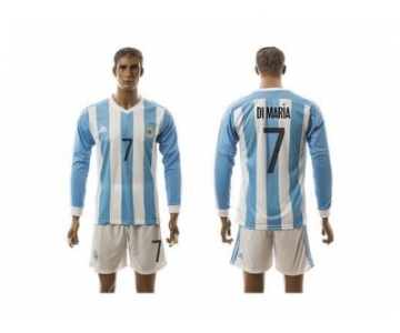 Argentina #7 Di Maria Home Long Sleeves Soccer Country Jersey2