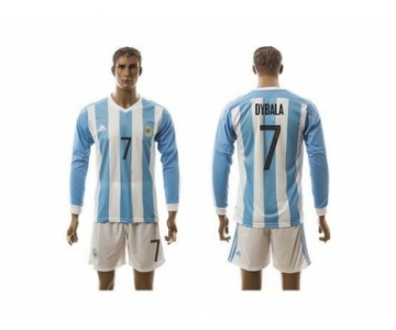 Argentina #7 Dybala Home Long Sleeves Soccer Country Jersey1