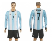 Argentina #7 Dybala Home Long Sleeves Soccer Country Jersey
