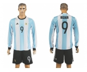 Argentina #9 Higuaín Home Long Sleeves Soccer Country Jersey1