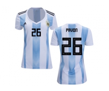 Women Argentina #26 Pavon Home Soccer Country Jersey