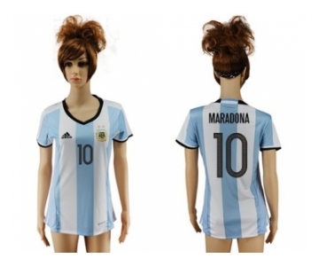 Women's Argentina #10 Maradona Home Soccer Country Jersey