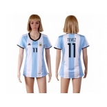 Women's Argentina #11 Tevez Home Soccer Country Jersey