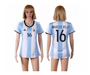 Women's Argentina #16 Marcos Rojo Home Soccer Country Jersey