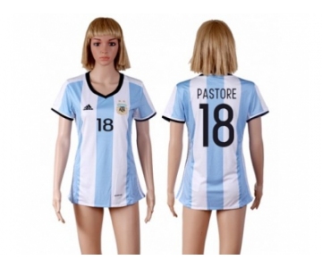 Women's Argentina #18 Pastore Home Soccer Country Jersey
