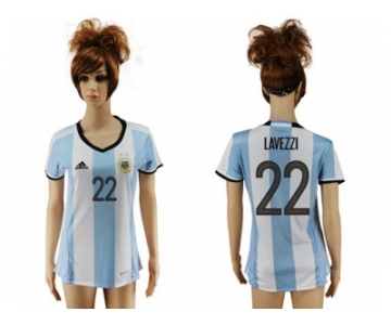 Women's Argentina #22 Lavezzi Home Soccer Country Jersey